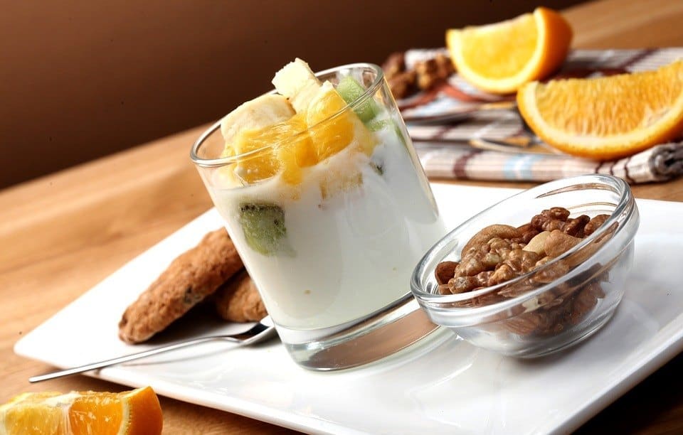 plain yogurt with fruits and nuts