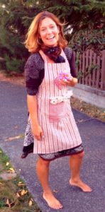 Stella Loichot wearing apron for cooking meal