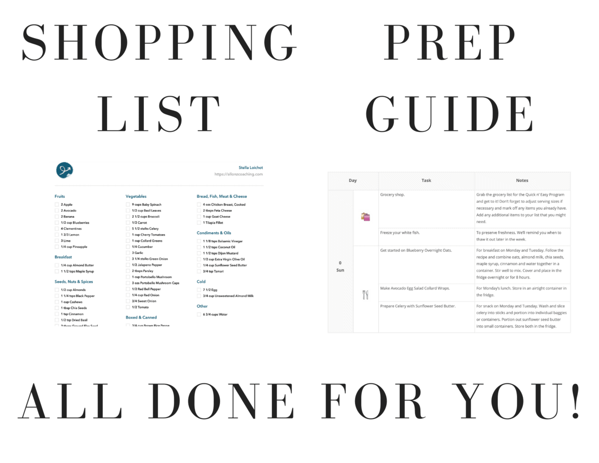 shopping list and prep guide
