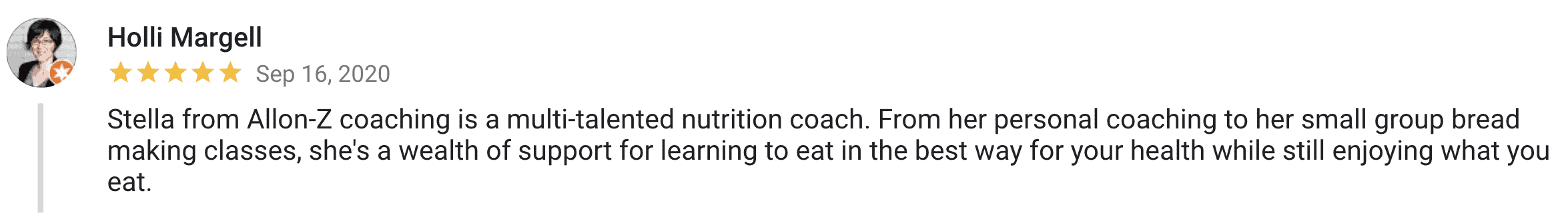 Testimonial Bread Class Holli Margell 5-star rating from Holli Margell